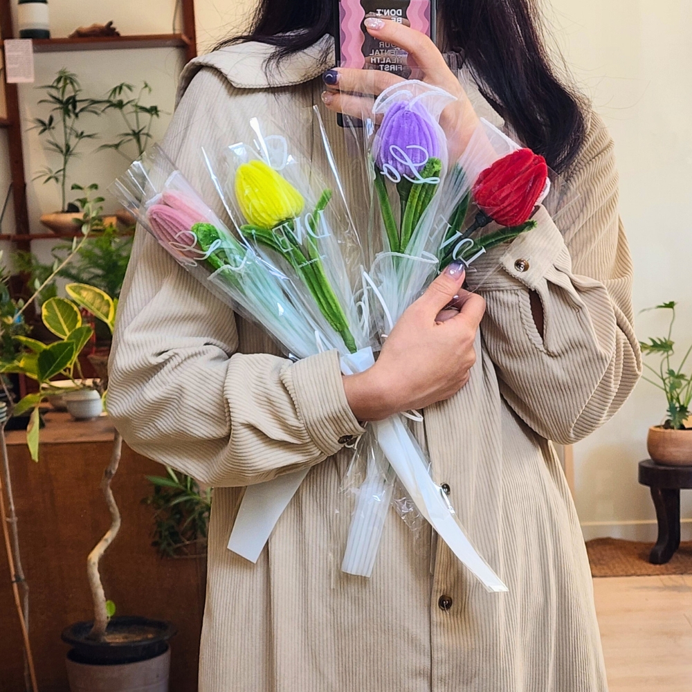 모루꽃다발 완제품 한송이 꽃 튤립 졸업식 학예회 발표회 재롱잔치 선물 - 상세 이미지 3