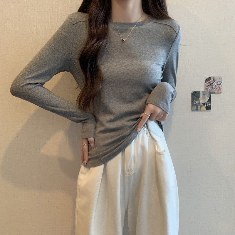 여성 라운드넥 긴팔 슬림핏 티셔츠 데일리 비스코스 베이직 이너웨어 기본티 봄 여름 가을 - 상세 이미지 5