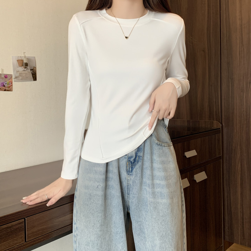 여성 라운드넥 긴팔 슬림핏 티셔츠 데일리 비스코스 베이직 이너웨어 기본티 봄 여름 가을 - 상세 이미지 3