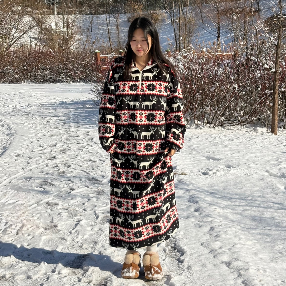 아노락후리스 겨울원피스 플리스하프집업 기모원피스 빅사이즈 노르딕 후리스 만삭사진옷 - 상세 이미지 2