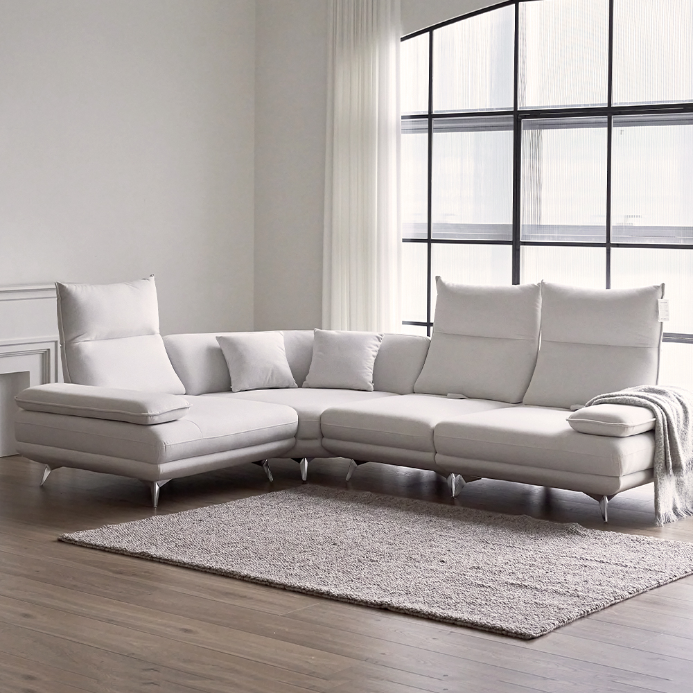 (희망일배송)빅토리아 스윙 이지클린 기능성 코모도 넓은 거실 패브릭 소파 스툴미포함, 아이보리, 코너형