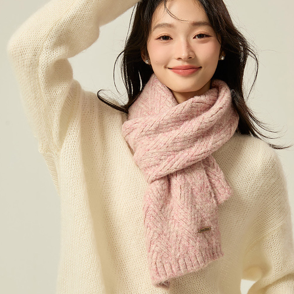 남자 여자 겨울 외출 패션 알파카 혼방 사선 패턴 니트 머플러 목도리 - 메인 이미지