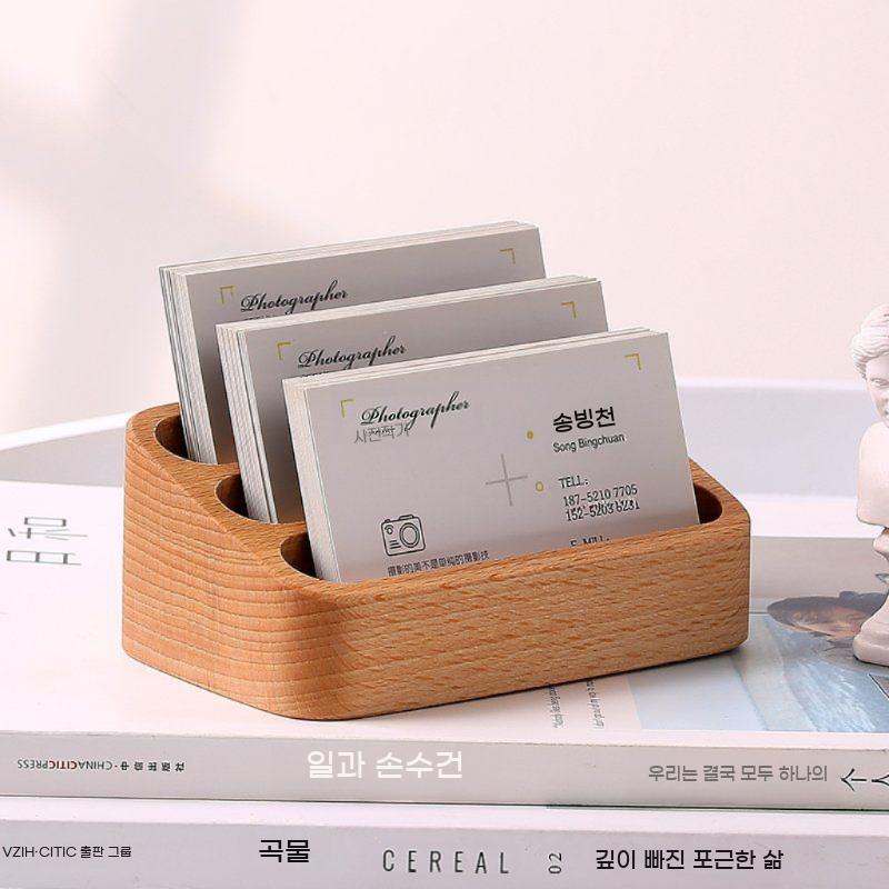 나무 명함꽂이 원목 명함 거치대 우드 명함함 메모 꽂이 받침대 사무실 카드 케이스 선물 - 상세 이미지 3