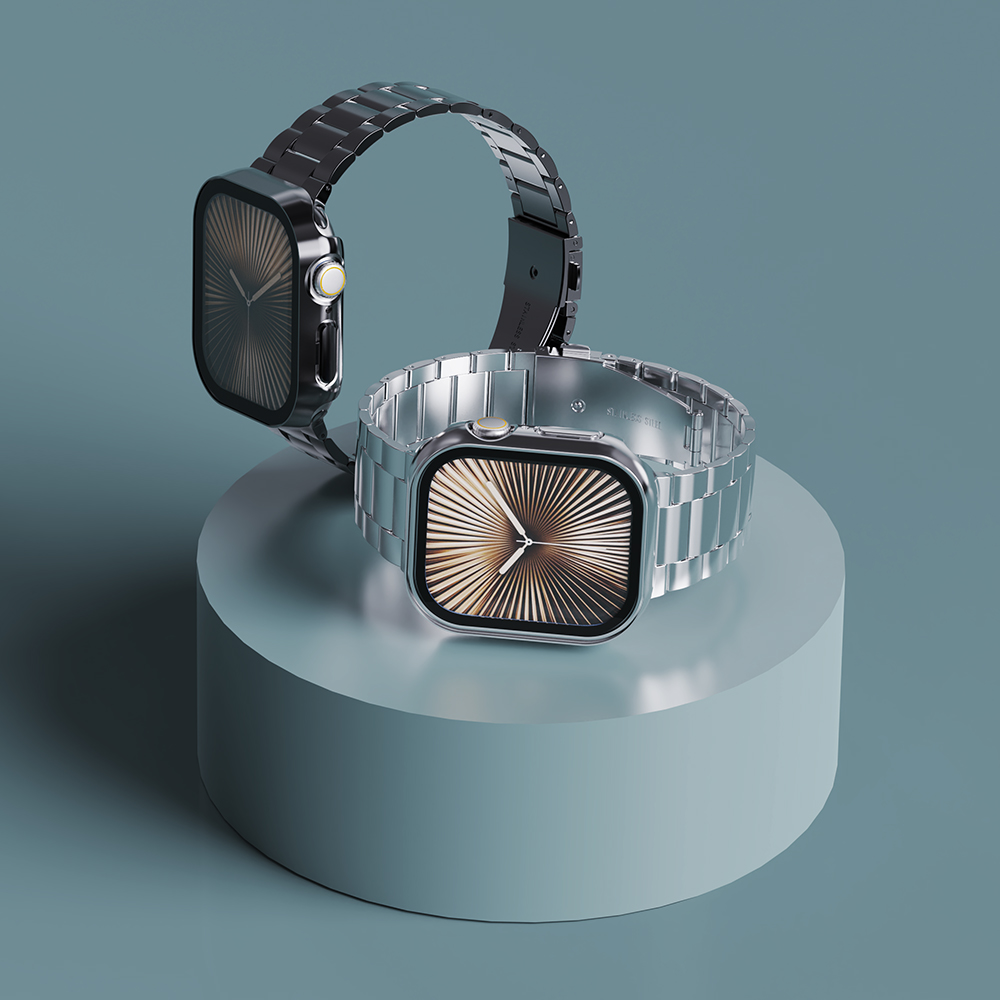 애플워치 메탈 스트랩 + 풀커버 케이스 2종 세트 애플워치 SE3 SE2 SE, 44mm, 블랙 - 상세 이미지 4