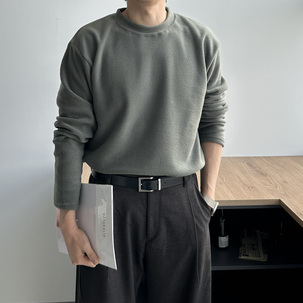 남자 긴팔티 오버핏 후리스 겨울 이너 남자 기모 티셔츠 이미지 3