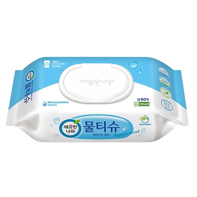 깨끗한나라 물티슈 캡형 60매 - 상품 이미지