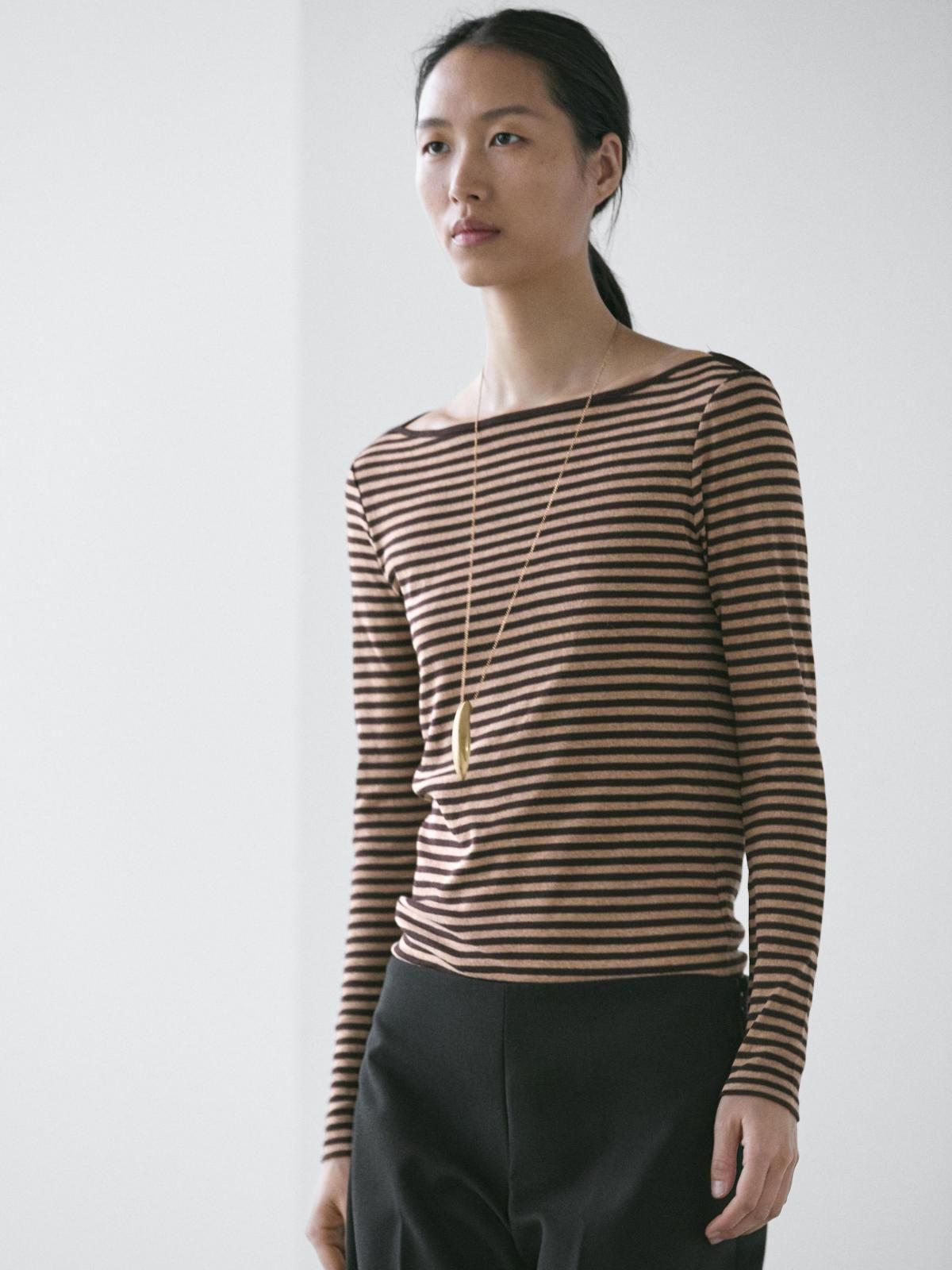 마시모두띠 스트라이프 코튼 긴팔 티셔츠 6274/802 BROWN - 상세 이미지 4