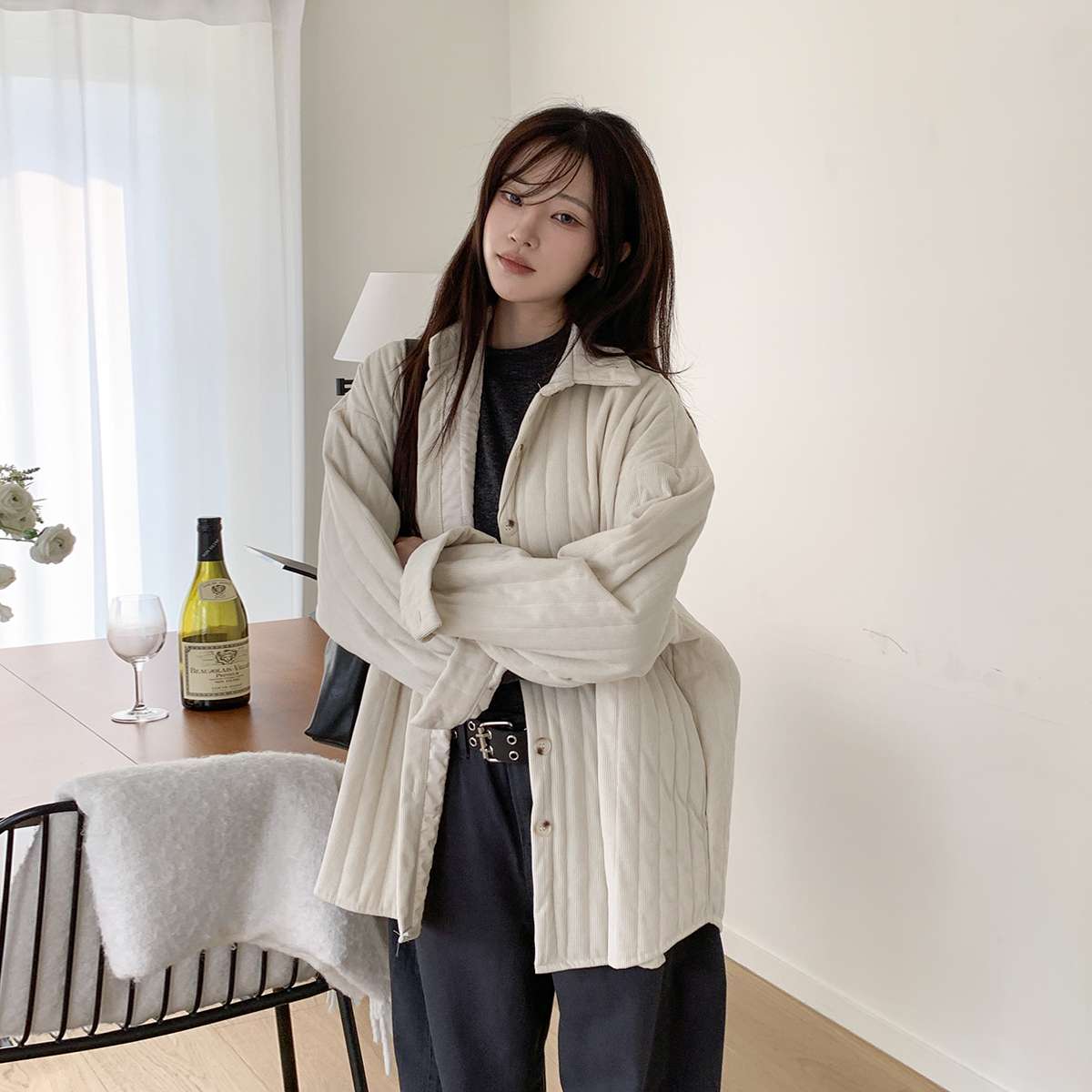 코듀로이 오버핏 버튼 누빔 셔츠 점퍼 - 상세 이미지 4