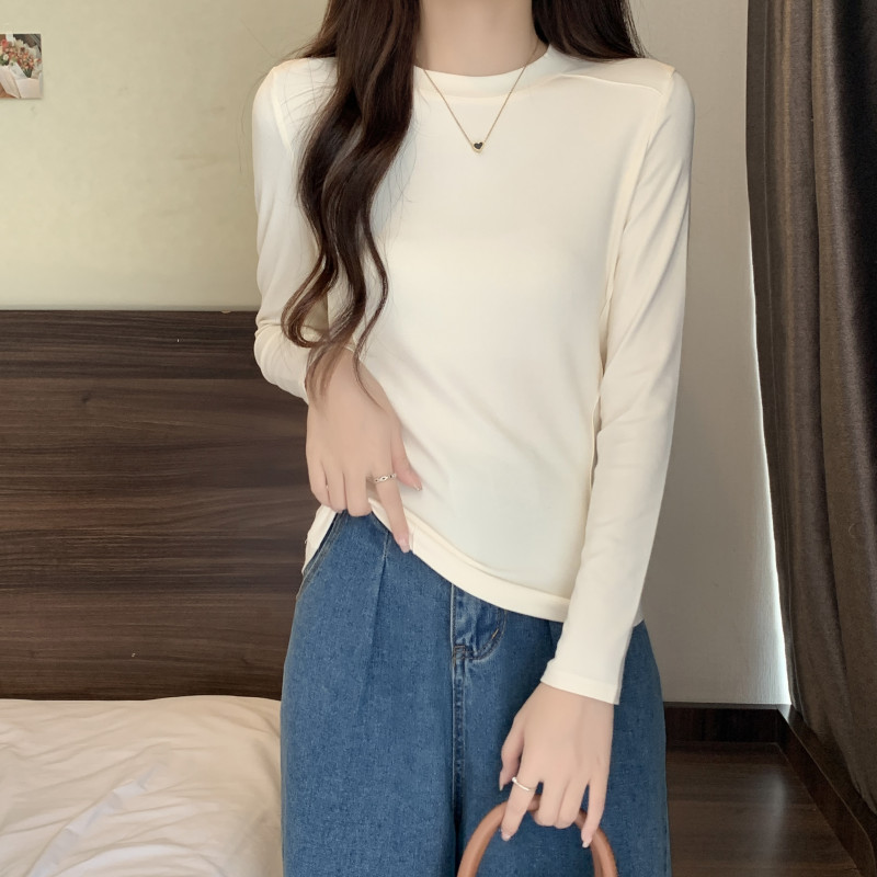 여성 라운드넥 긴팔 슬림핏 티셔츠 데일리 비스코스 베이직 이너웨어 기본티 봄 여름 가을 - 상세 이미지 4