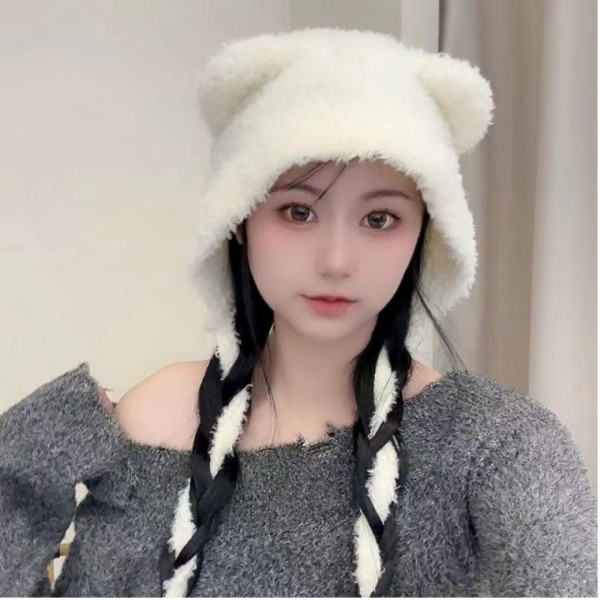 여성 무슈봉 귀여운 곰모자 뽀그리 여자끈모자 이쁜모자 패션모자 여자모자 겨울모자 - 메인 이미지