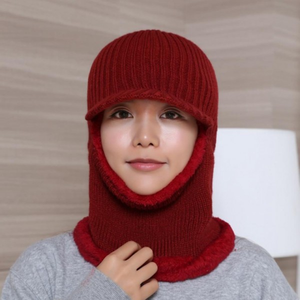 레드 브리드 털모자 일체형니트챙모자 넥워머 챙모자 방한모자 니트목토시 겨울모자 니트넥워머 - 상품 이미지