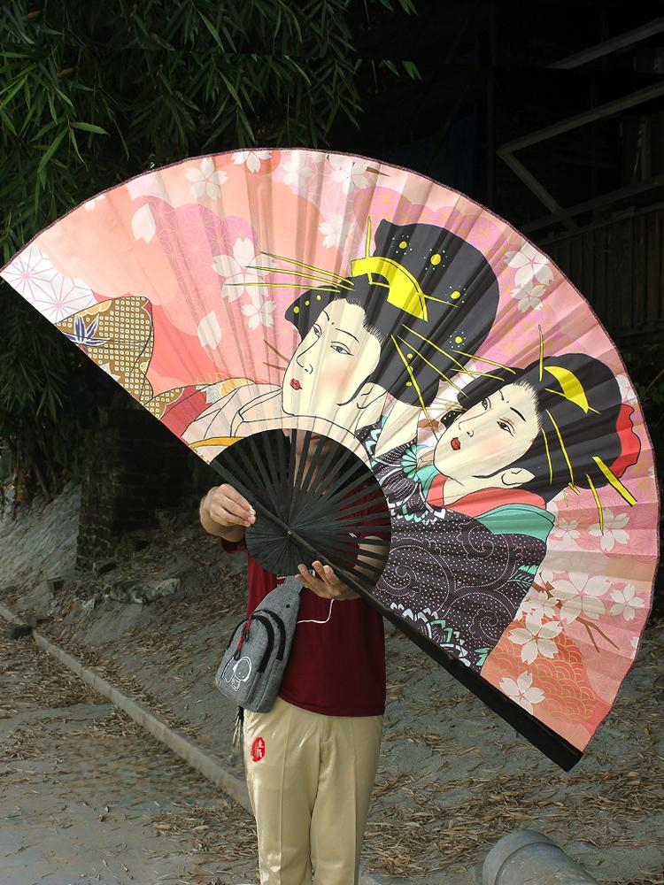 벽걸이용 부채 일본 전통그림 초대형 90cm 일본식 이자카야 초밥 스시 집 장식 인테리어 장난꾸러기 새들 90cm 내추럴 - 상세 이미지 3