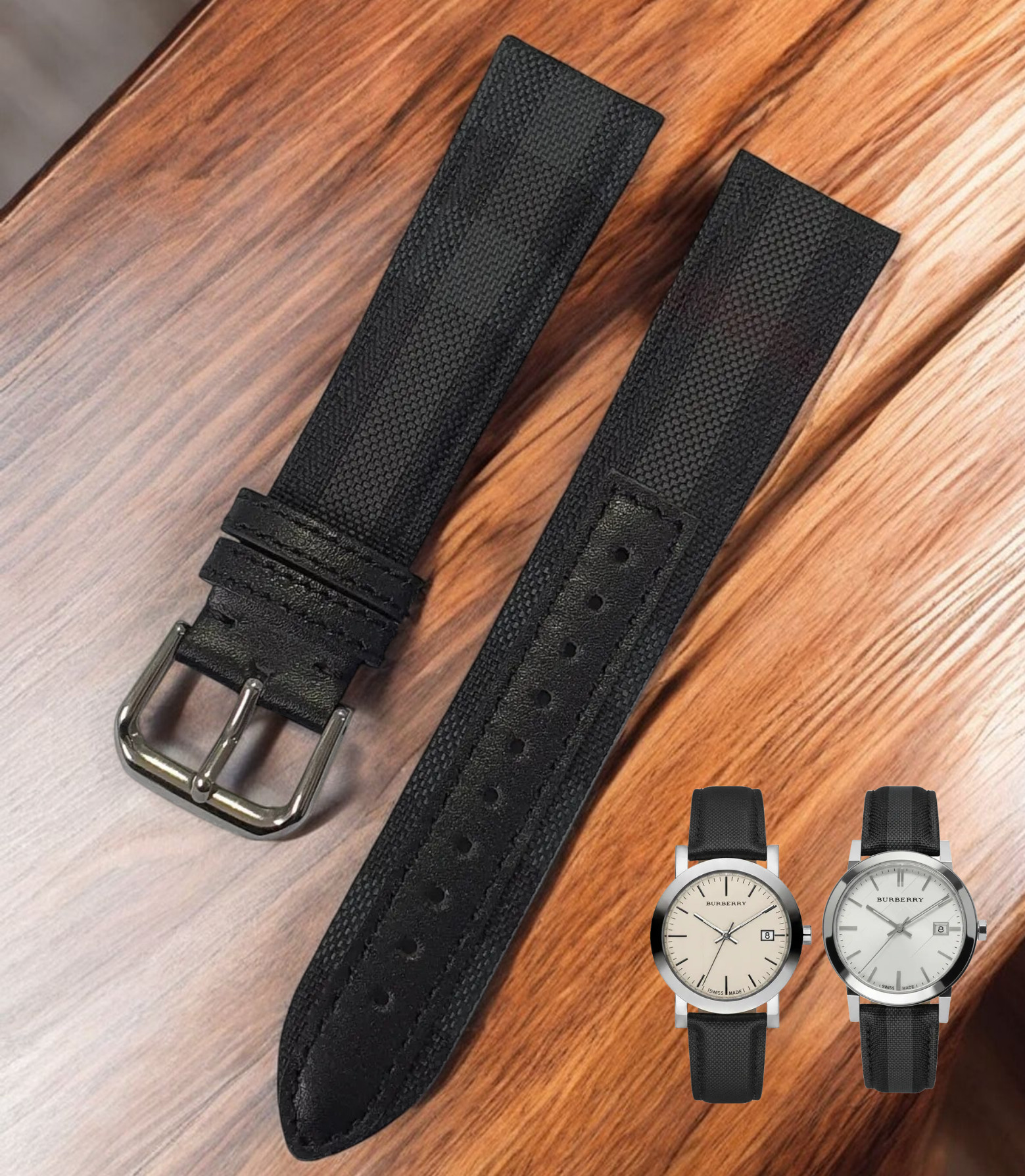 버버리 캔버스 블랙 체크패턴 호환시계줄 20mm BU9025 BU1777 - 상품 이미지