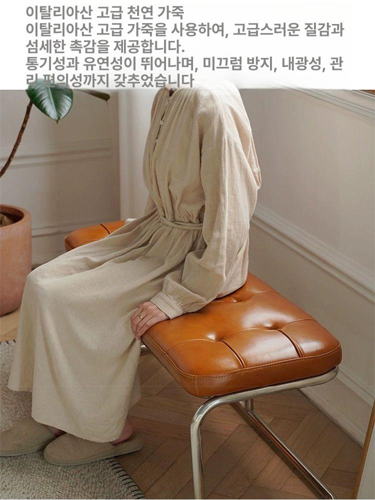 가죽벤치의자 식탁 공방 신발장 블랙 80CM PU가죽 긴의자 스테인리스 다리 80x35x45cm - 상세 이미지 4