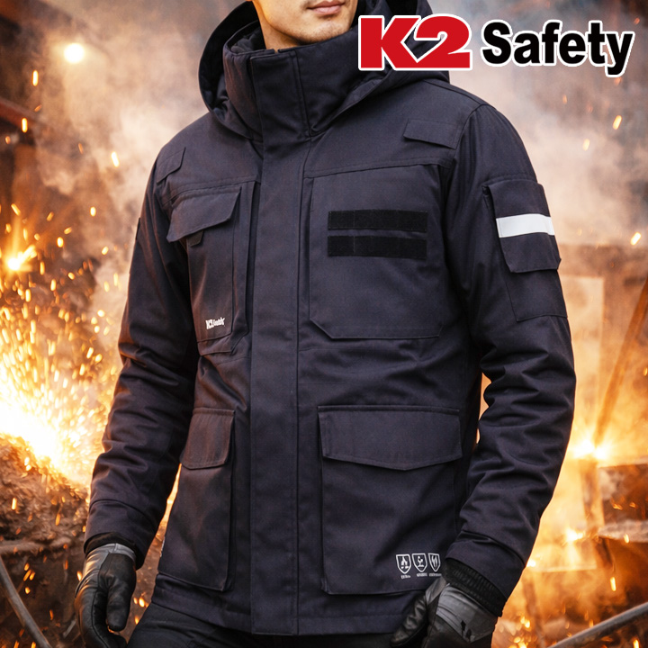 K2세이프티 겨울 방한 용접작업복점퍼 용접공 난연 작업복패딩 불티차단 불꽃작업 난연복자켓 - 상품 이미지