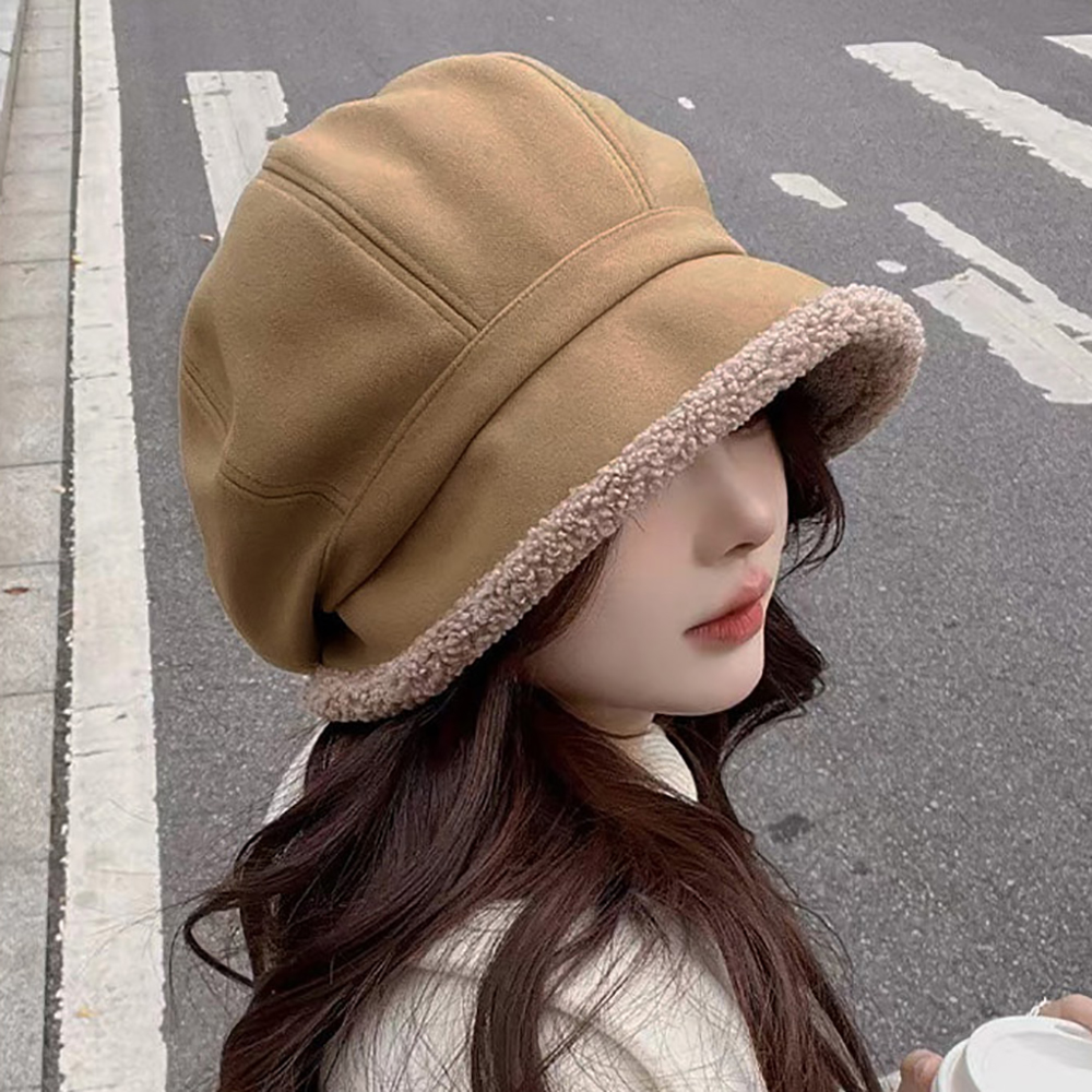 여자 방한 겨울 모자 뽀글이 안감 포인트 따뜻한 뉴스보이캡 - 상품 이미지