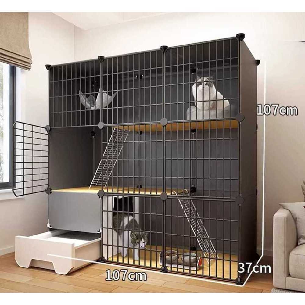 고양이 철장 펜스 반려묘 안전 격리 울타리 다단형 73x47x107cm + 3단 깊은형 고급 - 상세 이미지 4
