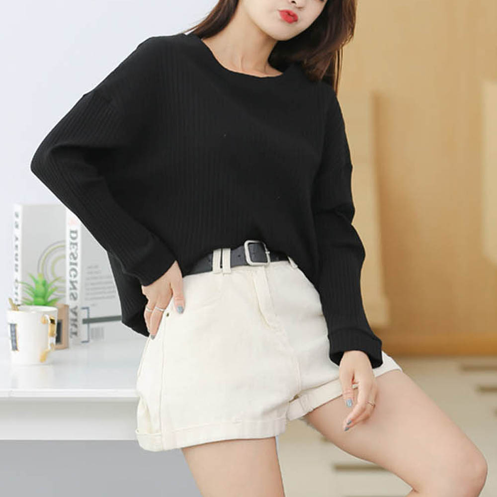 골지 긴팔 티셔츠 캡내장 노브라 루즈핏 패션 - 상품 이미지