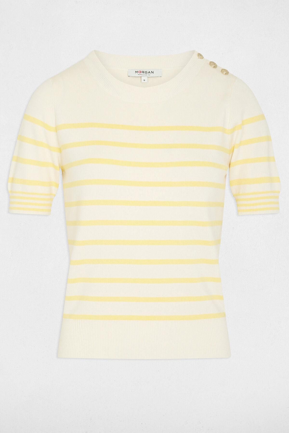 모르간 스트라이프 라운드넥 반팔 니트 탑 3763142 ESTAMPADO AMARILLO - 상품 이미지