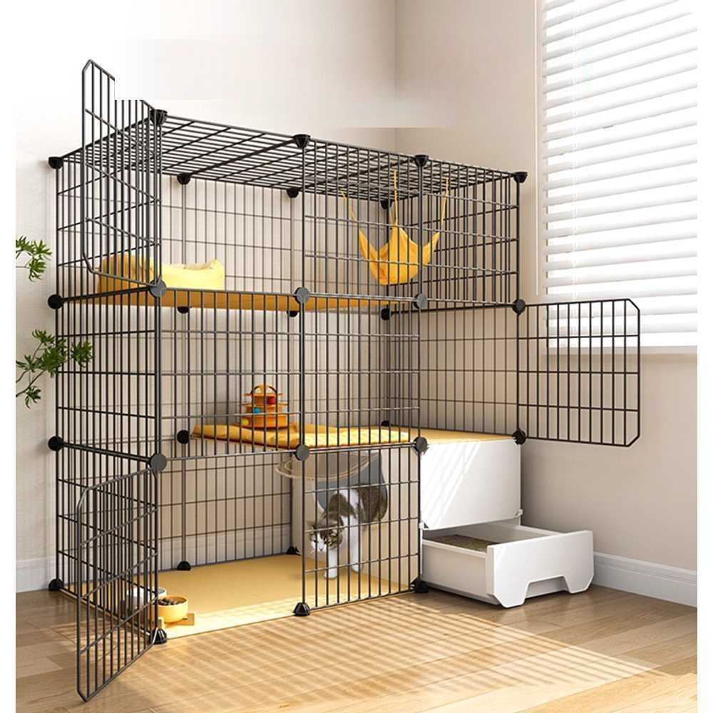 고양이 펜스 철제 울타리 실내외 안전 관리 사육 75x75x73cm 2단/가로확장 - 상품 이미지