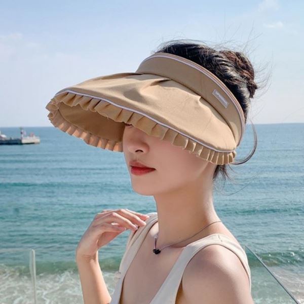 그늘 크로스백 베이지 프릴리즈 와이드 썬캡 여름모자 - 메인 이미지