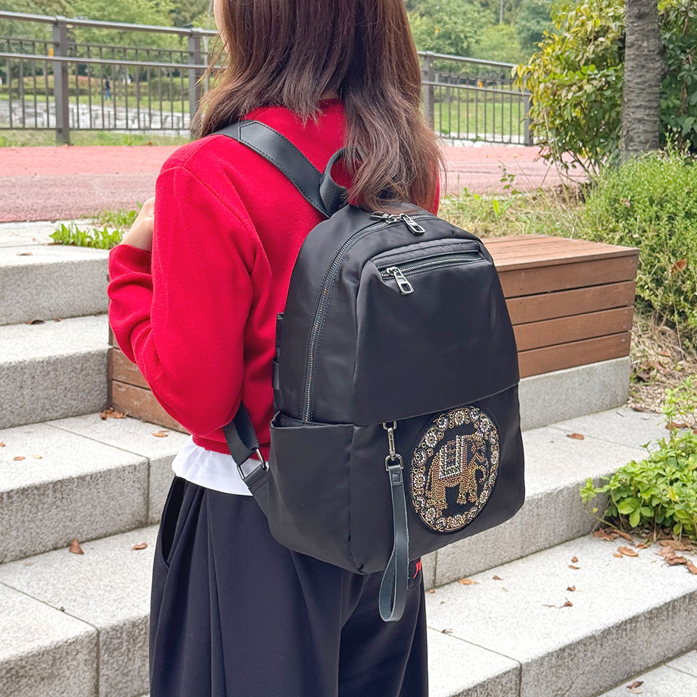 캐주얼 큐빅 코끼리 블랙 백팩 BR_23-18 - 상품 이미지