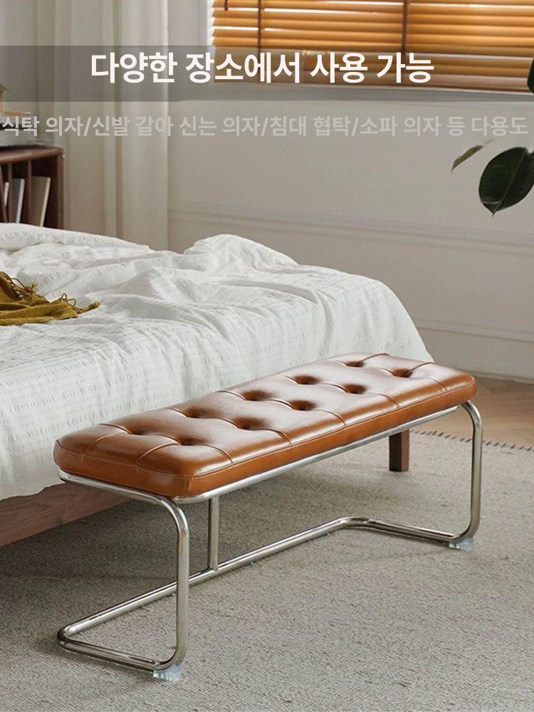 가죽벤치의자 식탁 공방 신발장 블랙 80CM PU가죽 긴의자 스테인리스 다리 80x35x45cm - 상세 이미지 3