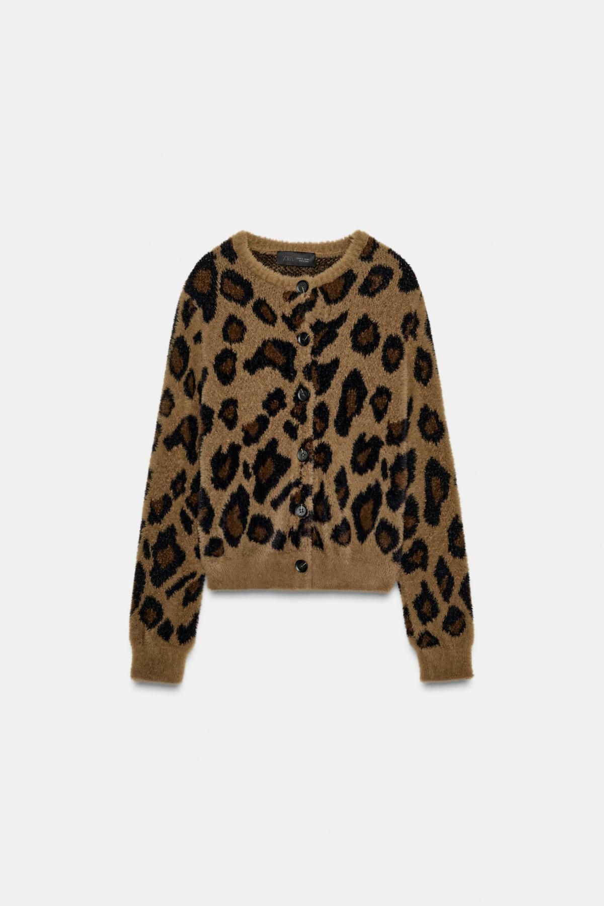 자라 레오파드 자카드 라운드넥 니트 가디건 6771/157 LEOPARD - 상품 이미지