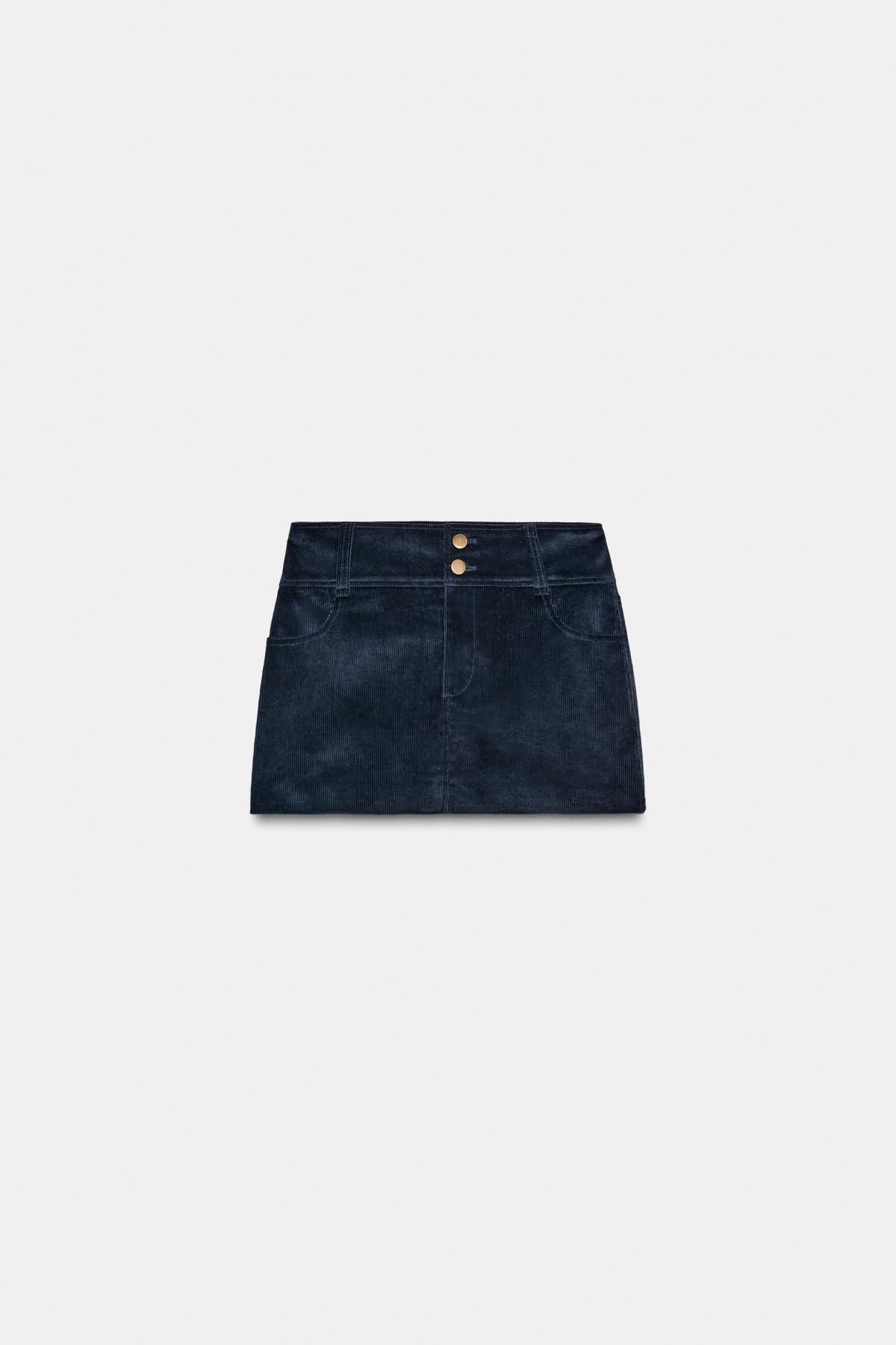 자라 코듀로이 로우라이즈 미니 스커트 1255/408 NAVY BLUE - 상품 이미지