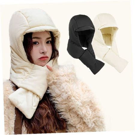 패딩후드머플러 일체형 바라클라바 겨울 방한 목도리 모자 넥워머 보온 세트 따뜻한 페이크퍼 겨울용품