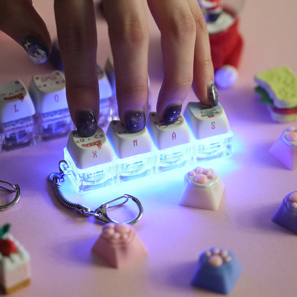SPM 고양이 크리스마스 키보드 키캡 LED 키링 기계식 딸깍이 청축 키홀더 4구 열쇠고리 이미지 4