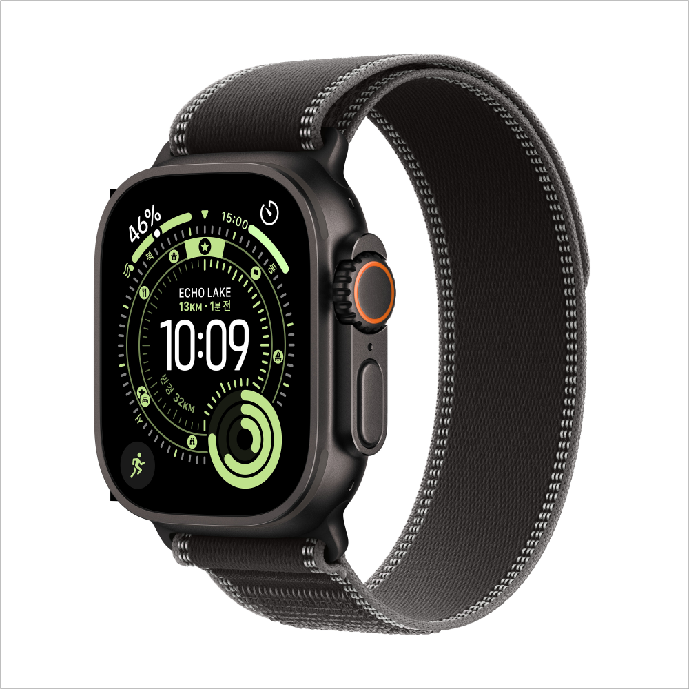 애플 애플워치 울트라 3 셀룰러 블랙 티타늄, 49mm, 블랙차콜 트레일 루프 M/L