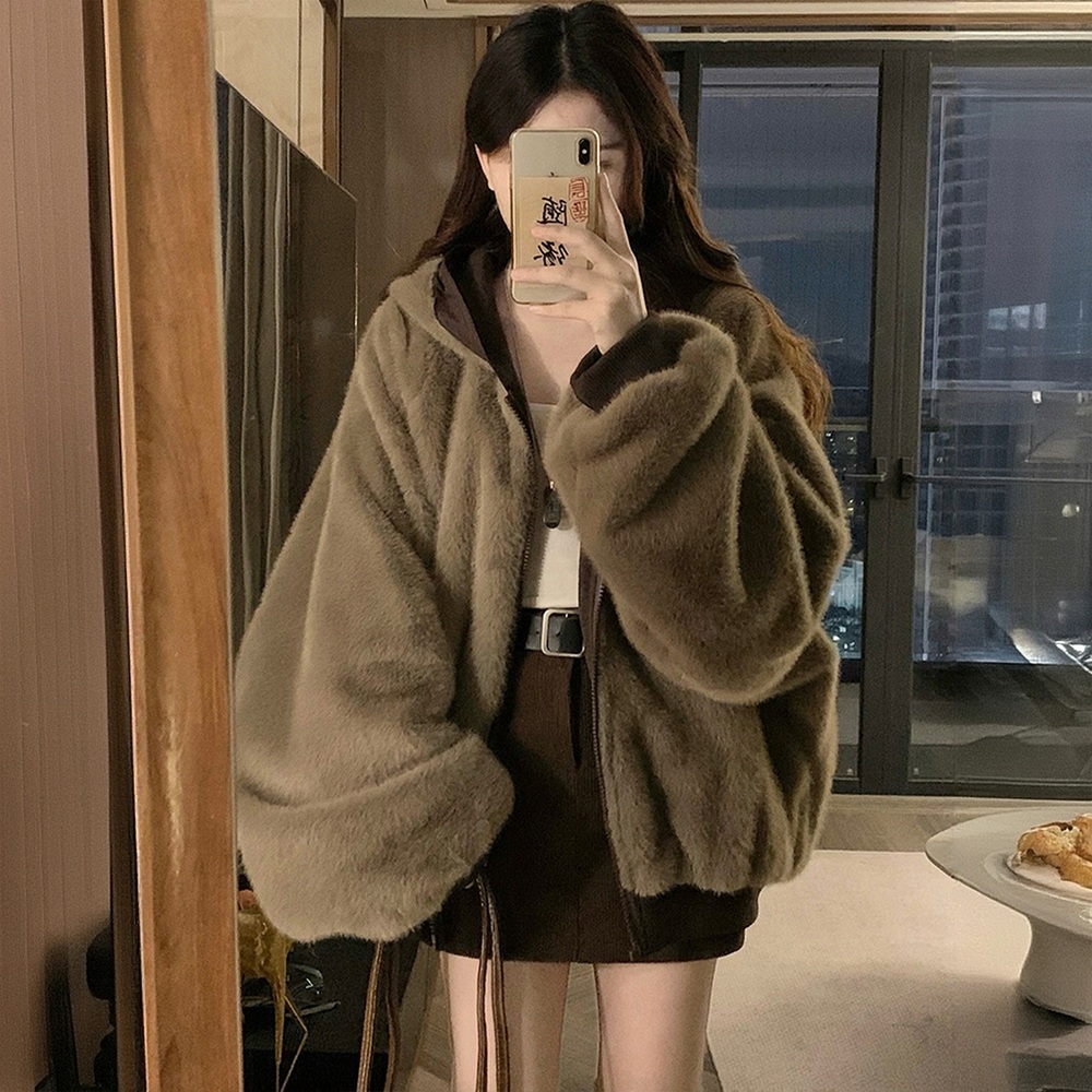 여성 리버시블 뽀글이 양면 플리스 후드 집업 점퍼 따뜻함 보온 가을 겨울 간절기 캐주얼 - 상세 이미지 3