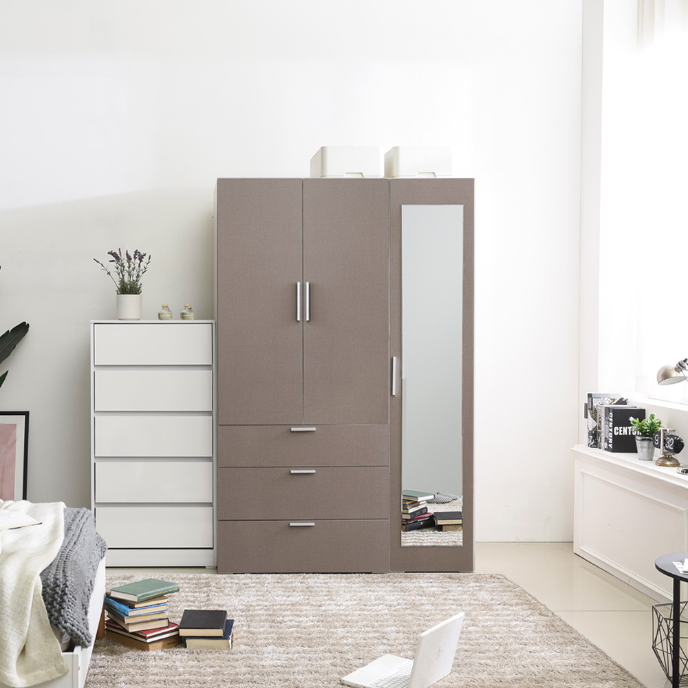 장인가구 메종 1200 옷장세트 E타입 (400 전신거울, 3단서랍 행거옷장) - 상품 이미지