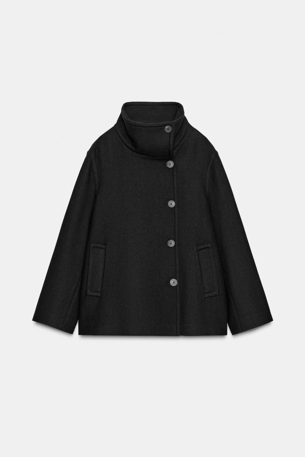 자라 울 하이넥 숏 코트 더블버튼 블랙 2077/323 BLACK - 상품 이미지