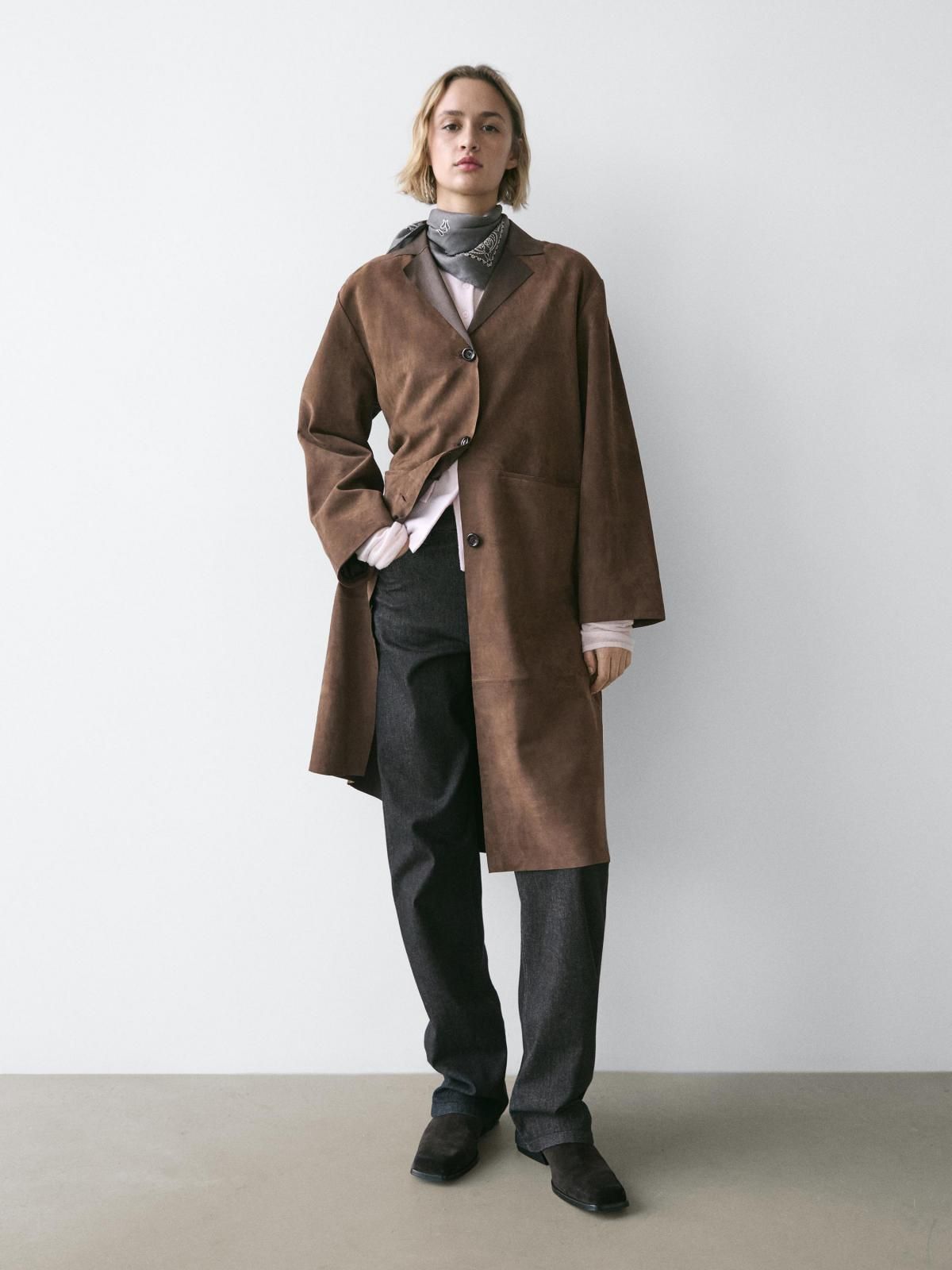 마시모두띠 프리미엄 스웨이드 레더 롱코트 브라운 4768/628 BROWN - 상세 이미지 5