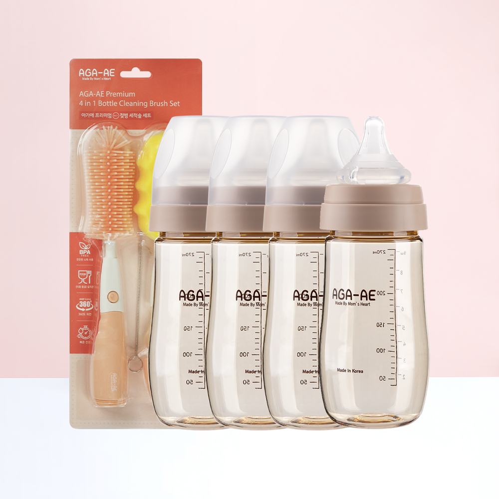 아가애 프리미엄 PPSU 젖병 (젖꼭지 니플 포함) 270ml, 웜핑크, 4개 - 상품 이미지
