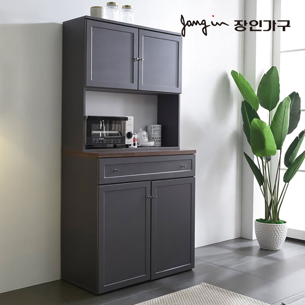 장인가구 쉐프 그레이 800 홈바 서랍 주방수납장 상부장세트 - 상세 이미지 2