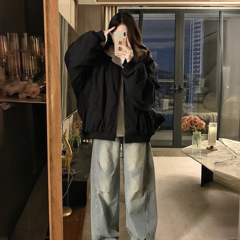 여성 리버시블 뽀글이 양면 플리스 후드 집업 점퍼 따뜻함 보온 가을 겨울 간절기 캐주얼 - 상세 이미지 4