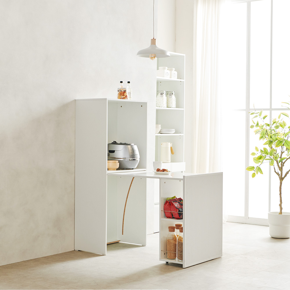 템바보드 확장형식탁 접이식 2인용 원룸 슬라이딩 수납 식탁테이블 900mm, 화이트