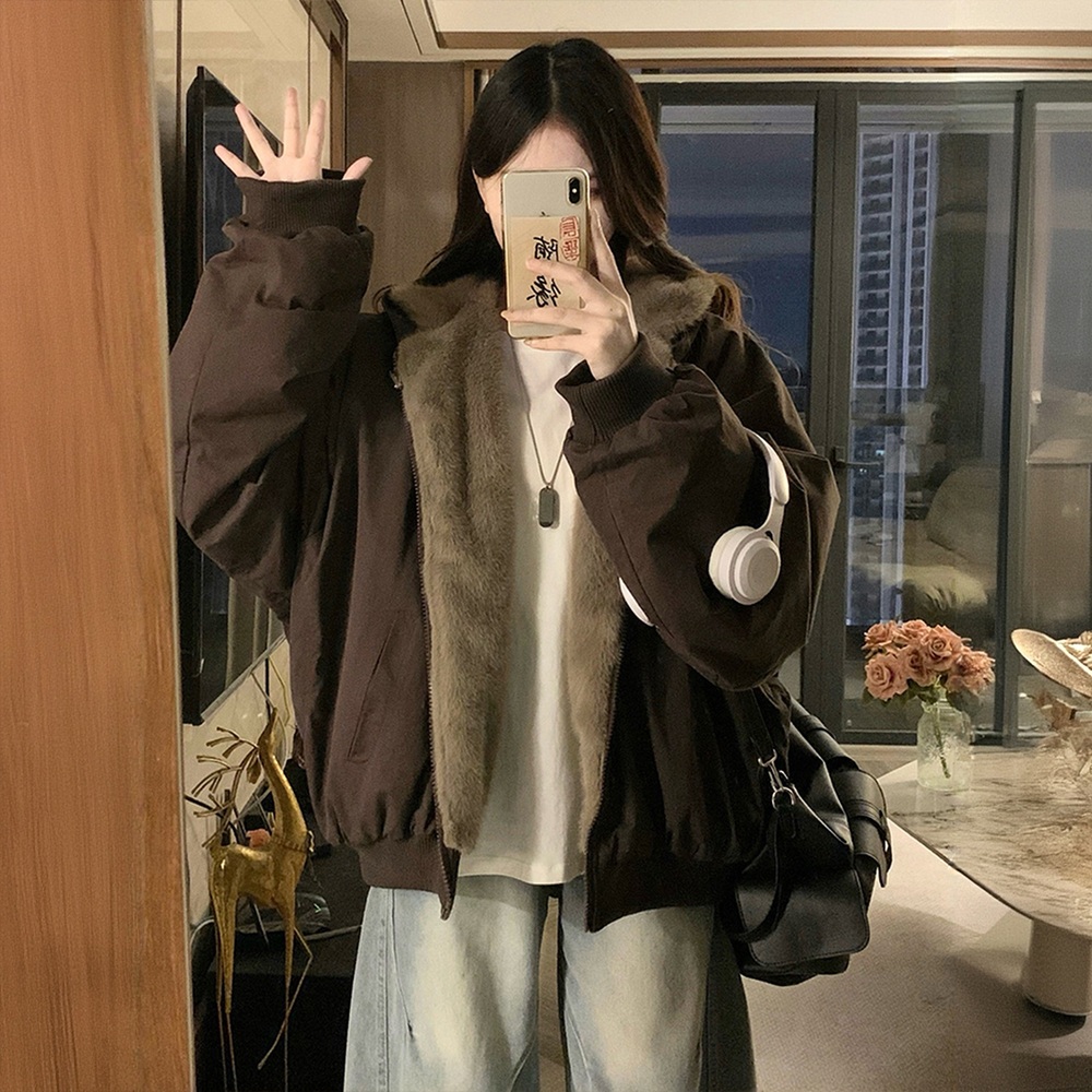 여성 리버시블 뽀글이 양면 플리스 후드 집업 점퍼 따뜻함 보온 가을 겨울 간절기 캐주얼 - 상세 이미지 5
