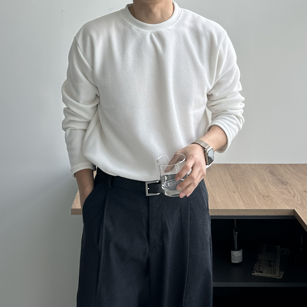 남자 긴팔티 오버핏 후리스 겨울 이너 남자 기모 티셔츠 이미지 2