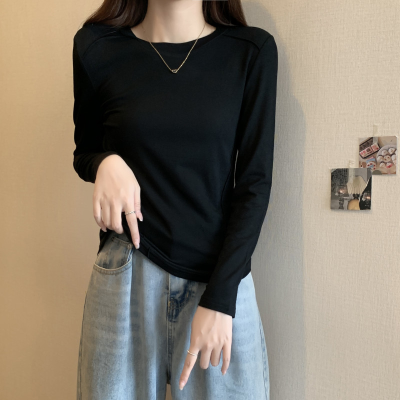 여성 라운드넥 긴팔 슬림핏 티셔츠 데일리 비스코스 베이직 이너웨어 기본티 봄 여름 가을 - 상세 이미지 2