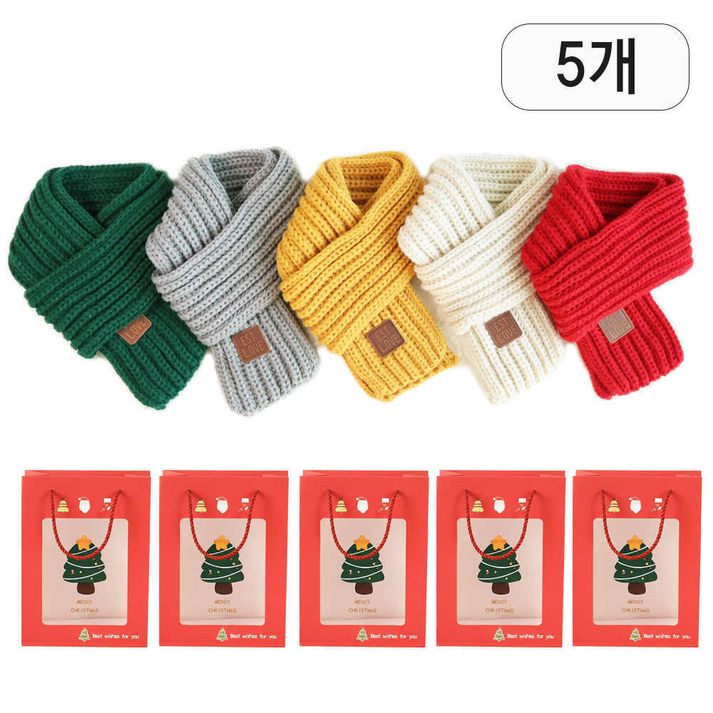 니즈엘 KC 유아동 뜨개 목도리+성탄절 리본끈 봉투 어린이집 선물 답례품, 5세트 - 상세 이미지 3