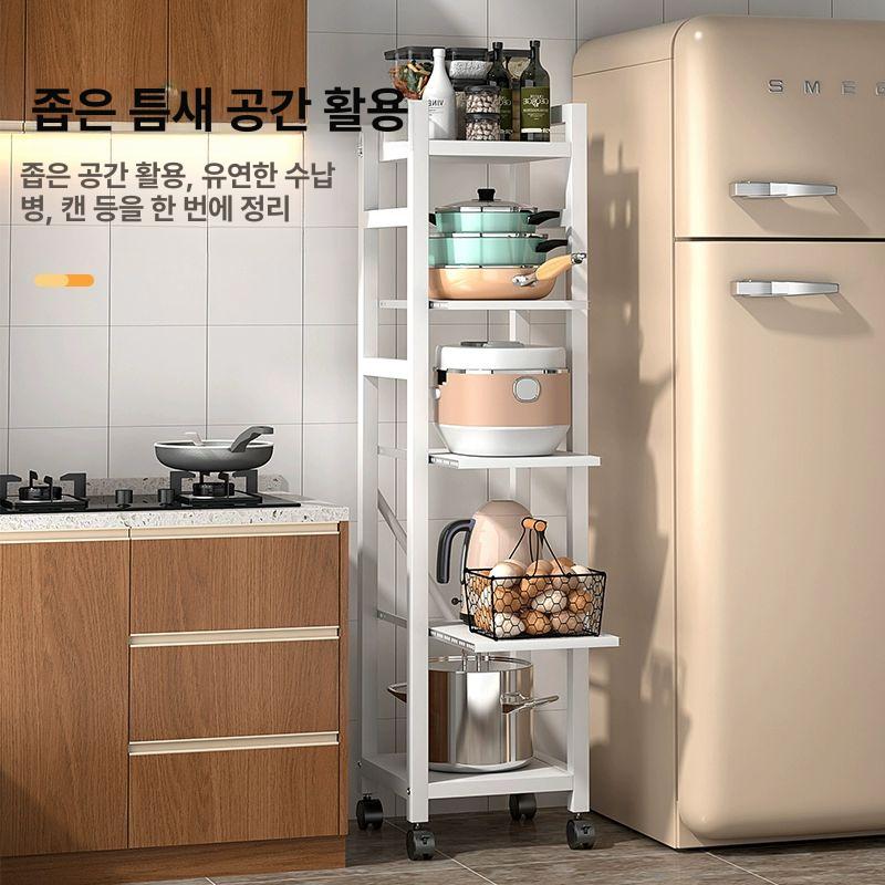 좁은 주방 수납장 틈새장 슬림 5단 선반 정리함 베란다 팬트리 수납 - 상세 이미지 4