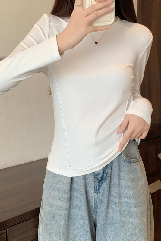 여성 라운드넥 긴팔 슬림핏 티셔츠 데일리 비스코스 베이직 이너웨어 기본티 봄 여름 가을 이미지 6