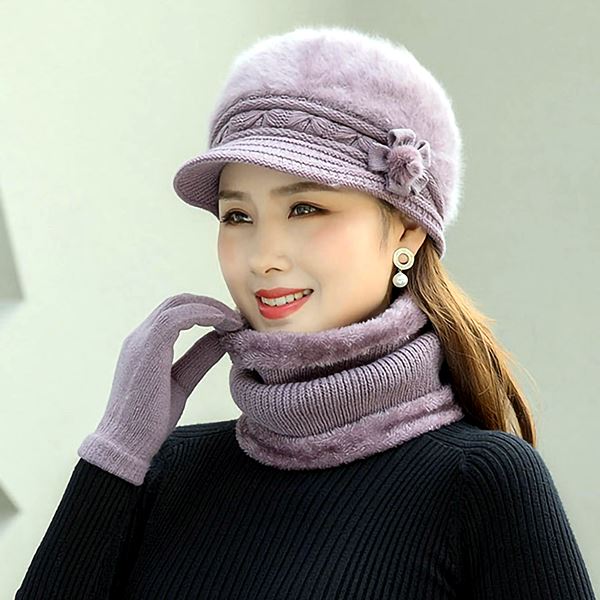 레빗퍼 세트 중장년 모자 넥워머 할머니 어머니 할머니모자 여자겨울모자 겨울모자 중년여성모자 - 메인 이미지