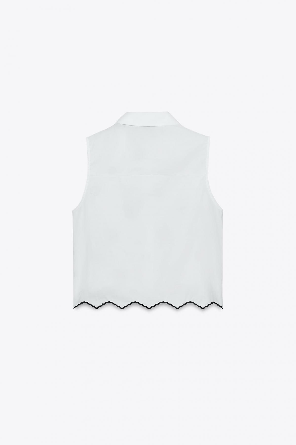 자라 컷워크 자수 슬리브리스 크롭 블라우스 3564/801 WHITE - 상세 이미지 2