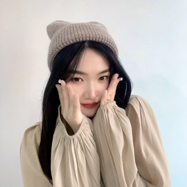 쫑긋 코코아 겨울모자 니트 비니 패션비니 니트모자 울모자 울니트비니 비니모자 겨울비니 울비 - 메인 이미지