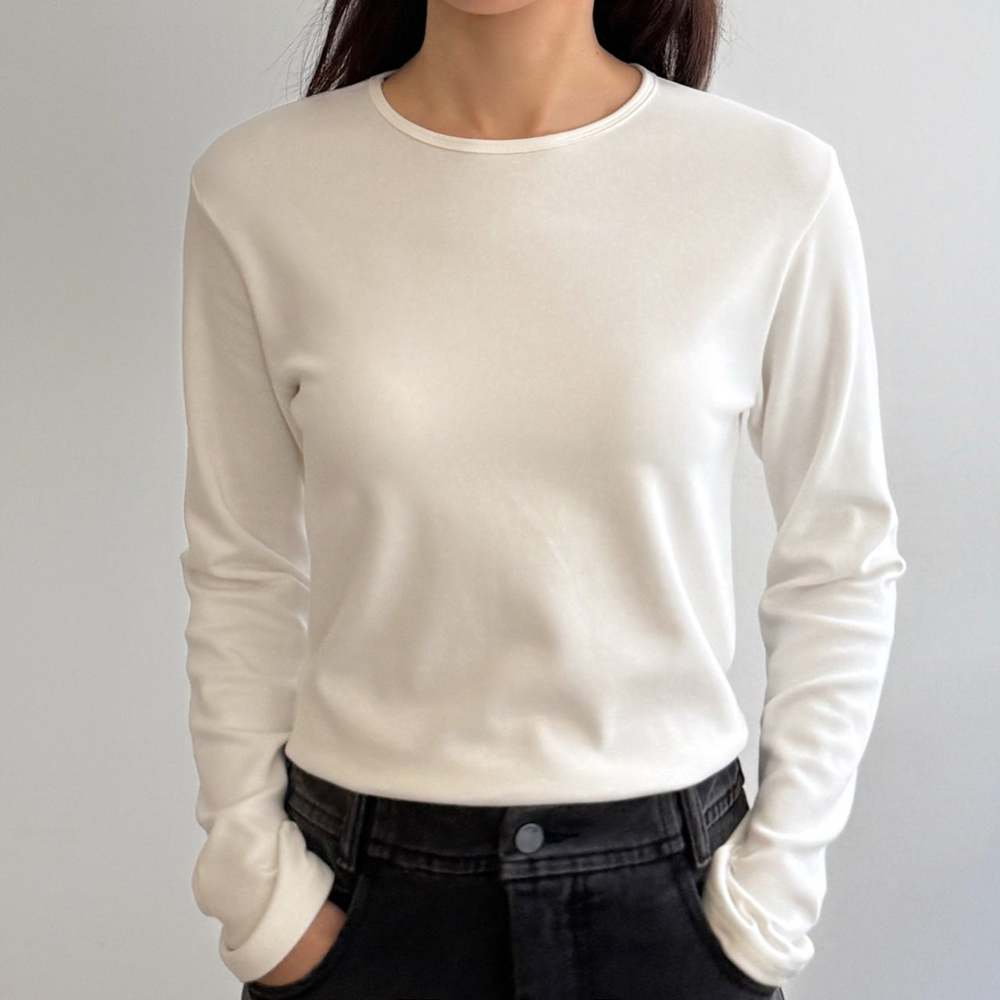 베이직 모달 스판 여자 기모 티셔츠 긴팔티 겨울 여성 티셔츠 기본 라운드 이너 레이어드티 이미지 8